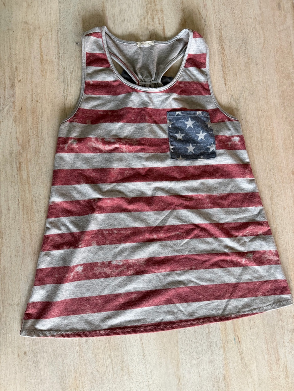 12 Pm By Mon Ami Red and Cream Striped Tank with Blue Star Pocket